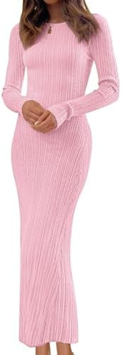 MEROKEETY Women's 2025 Long Sleeve Bodycon Sweater Dress Fall Winter Crew Neck Ribbed Knit Maxi D... | Amazon (US)