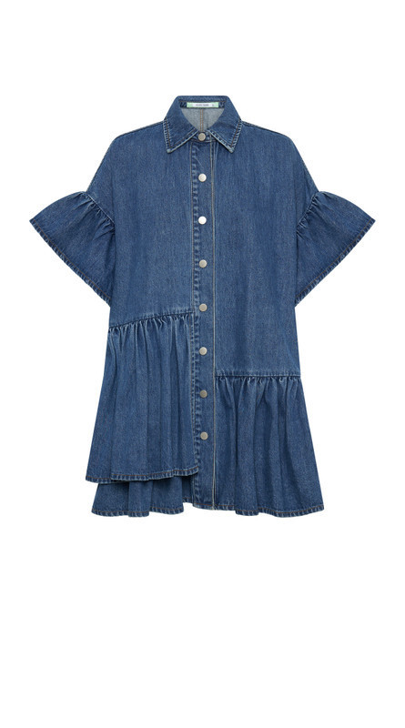 Genoa Mini Dress in Mid Blue Wash Denim | Bohemian Traders