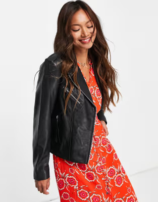 Mango leather biker jacket in black | ASOS (Global)