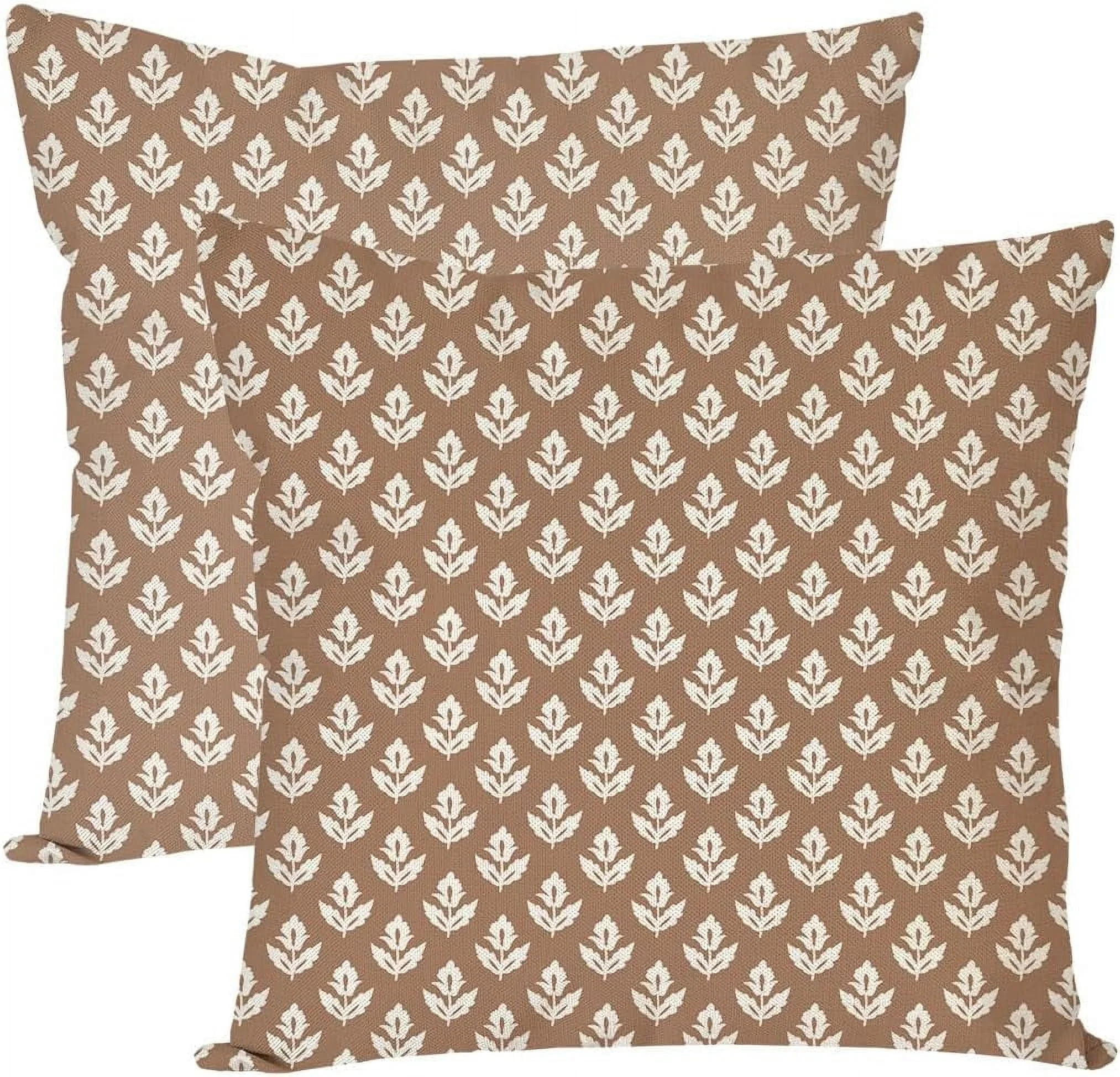 Block Print Throw Pillow Covers 20x20 Inch Set of 2 Vintage Floral Pale Brown Boho Outdoor Spring... | Walmart (US)