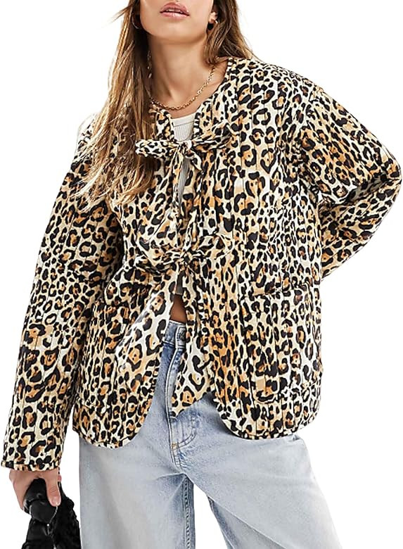 Women's Cropped Quilted Jacket Tie Front Lightweight Padded Puffer Cardigan Coat Outwear | Amazon (US)