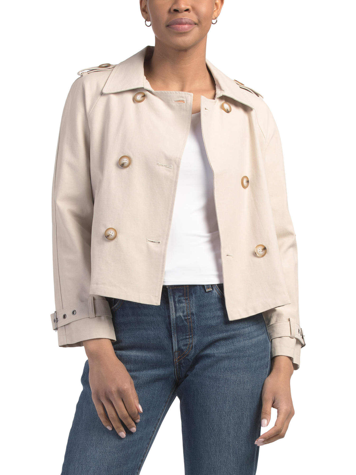 Cotton And Tencel Blend  Cropped Trench Coat | TJ Maxx