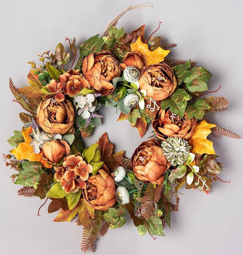 Fall Wreaths for Front Door Peony Wreaths for Door Outside Autumn Wreaths 18 inch Front Door Wrea... | Amazon (US)