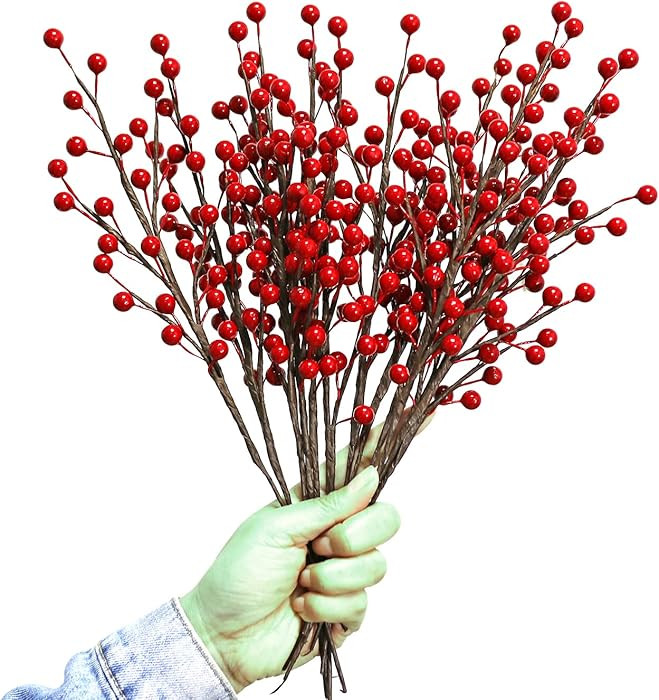 12Pcs Artificial Red Berries Stems, 13.5" Waterproof Burgundy Berry Branches for Home Holiday Wed... | Amazon (US)