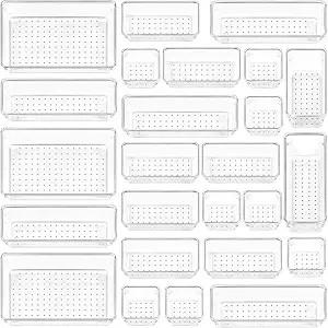 Vtopmart 25 PCS Clear Plastic Drawer Organizers Set, 4-Size Versatile Bathroom and Vanity Drawer ... | Amazon (US)