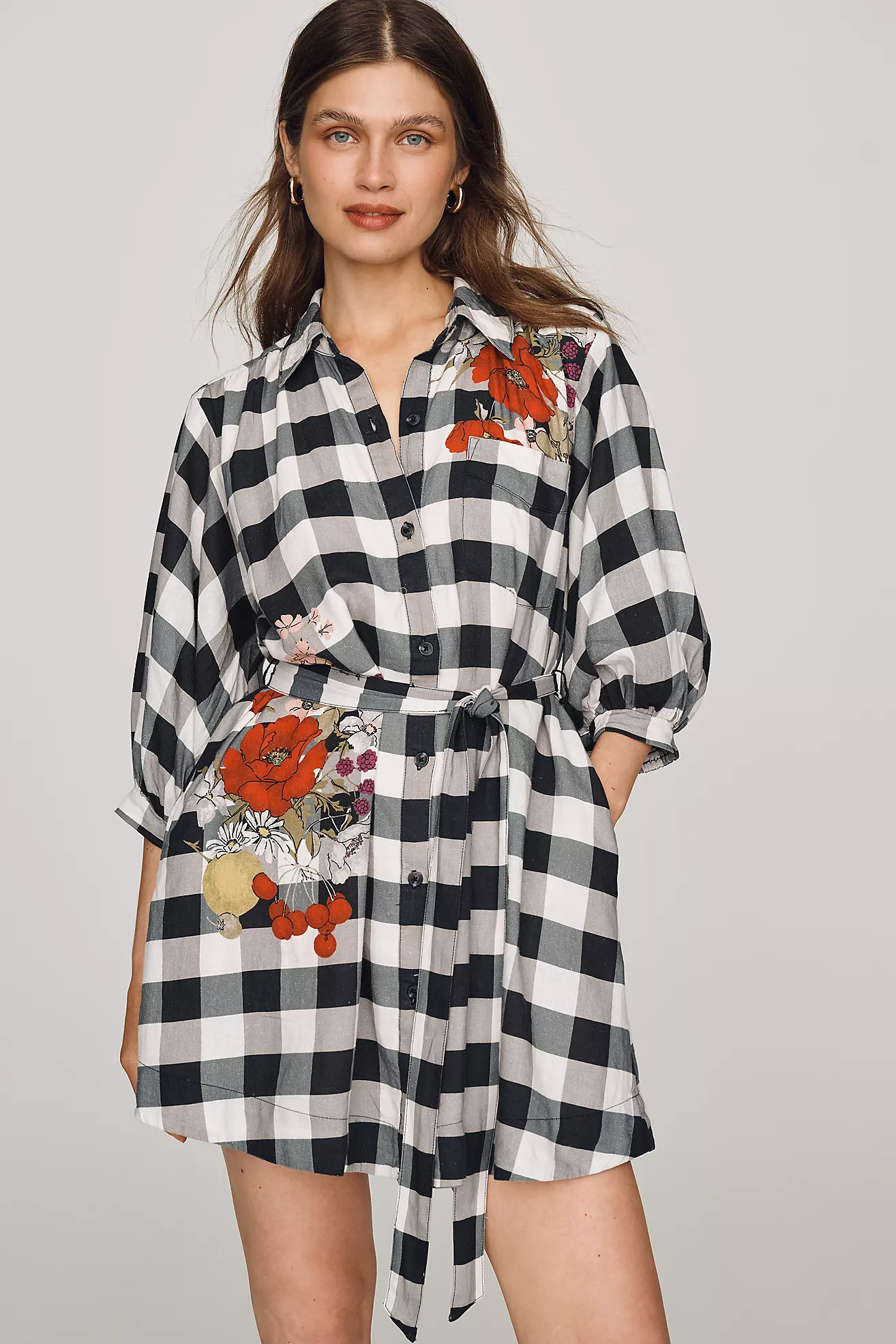 Maeve Mona Linen Blend Mini Shirtdress | Anthropologie (US)