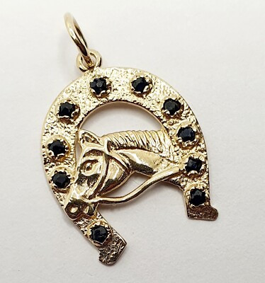 Onyx 9ct Horseshoe Charm / Pendant Solid 9ct Yellow Gold  | eBay | eBay US