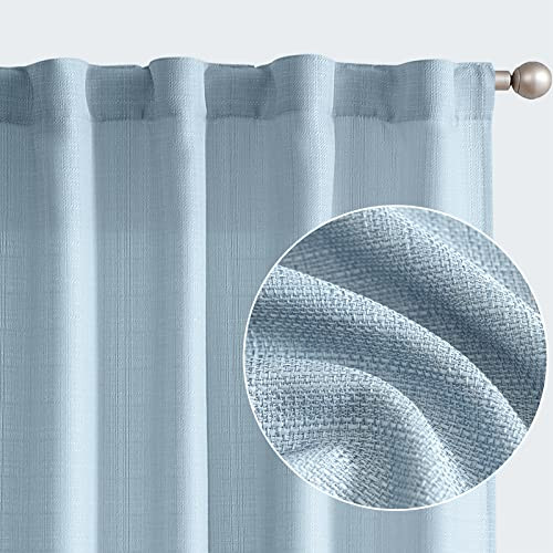 jinchan Blue Curtains for Living Room Bedroom Linen Textured Curtains 96 Inches Long Farmhouse Curtains Casual Weave Back Tab Drapes Light Filtering Window Curtains 2 Panels Heathered Blue | Amazon (US)