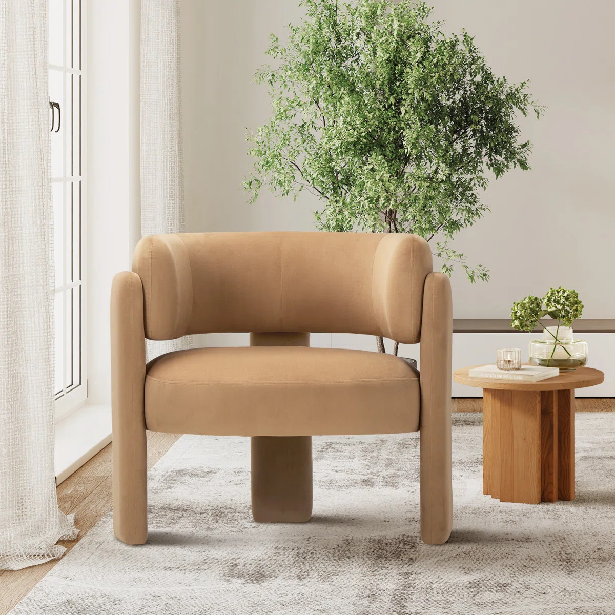 33" Wide Upholstered Modern 3-Legs Barrel Accent Chair | Wayfair North America