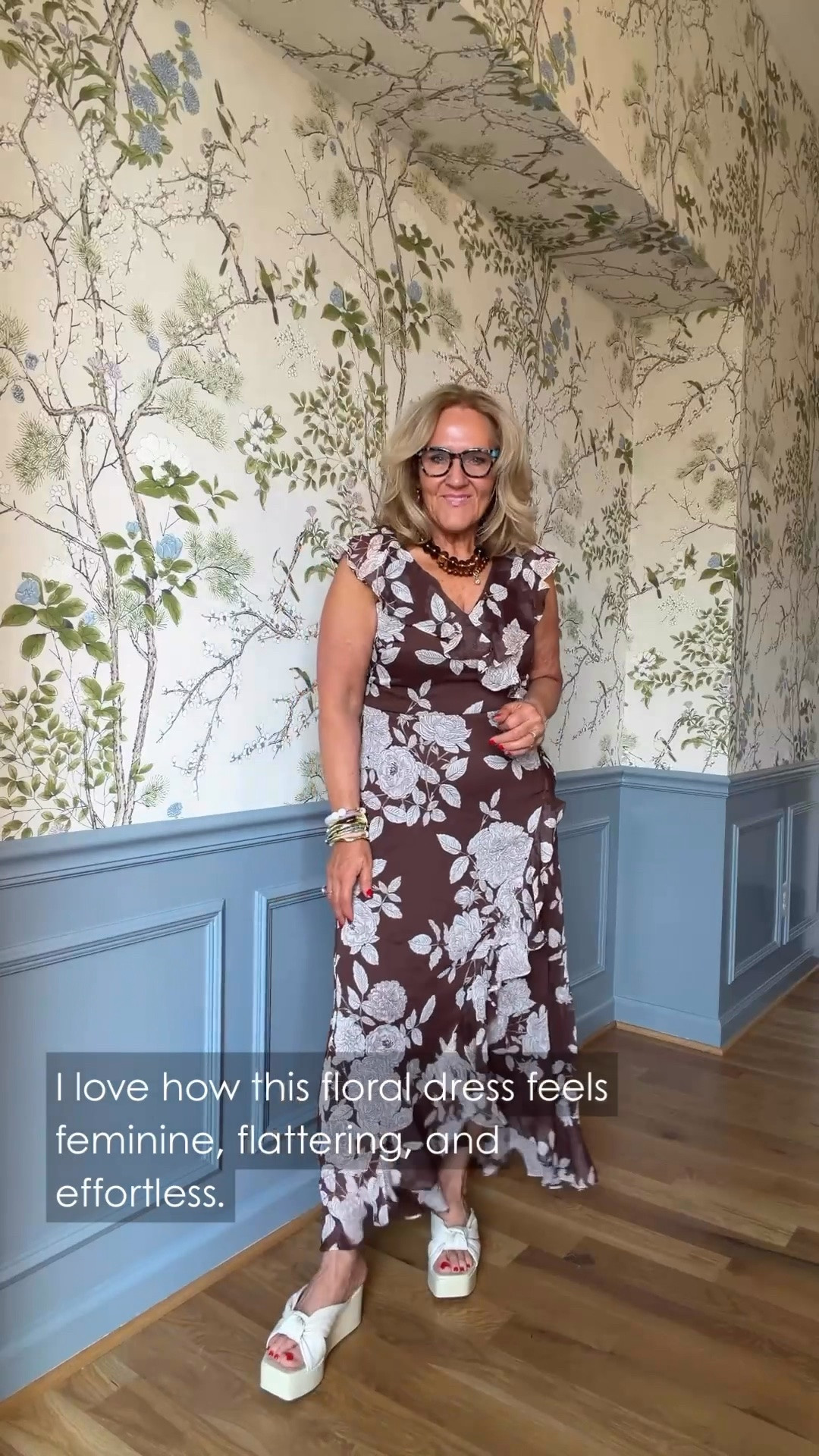 This floral dress has such a pretty shape, and I really like the contrast of the deep brown with the lighter flowers. I’m wearing my regular size here, and the white shoes keep it feeling fresh.

#LTKgrwm #LTKdayinmylife #LTKootd