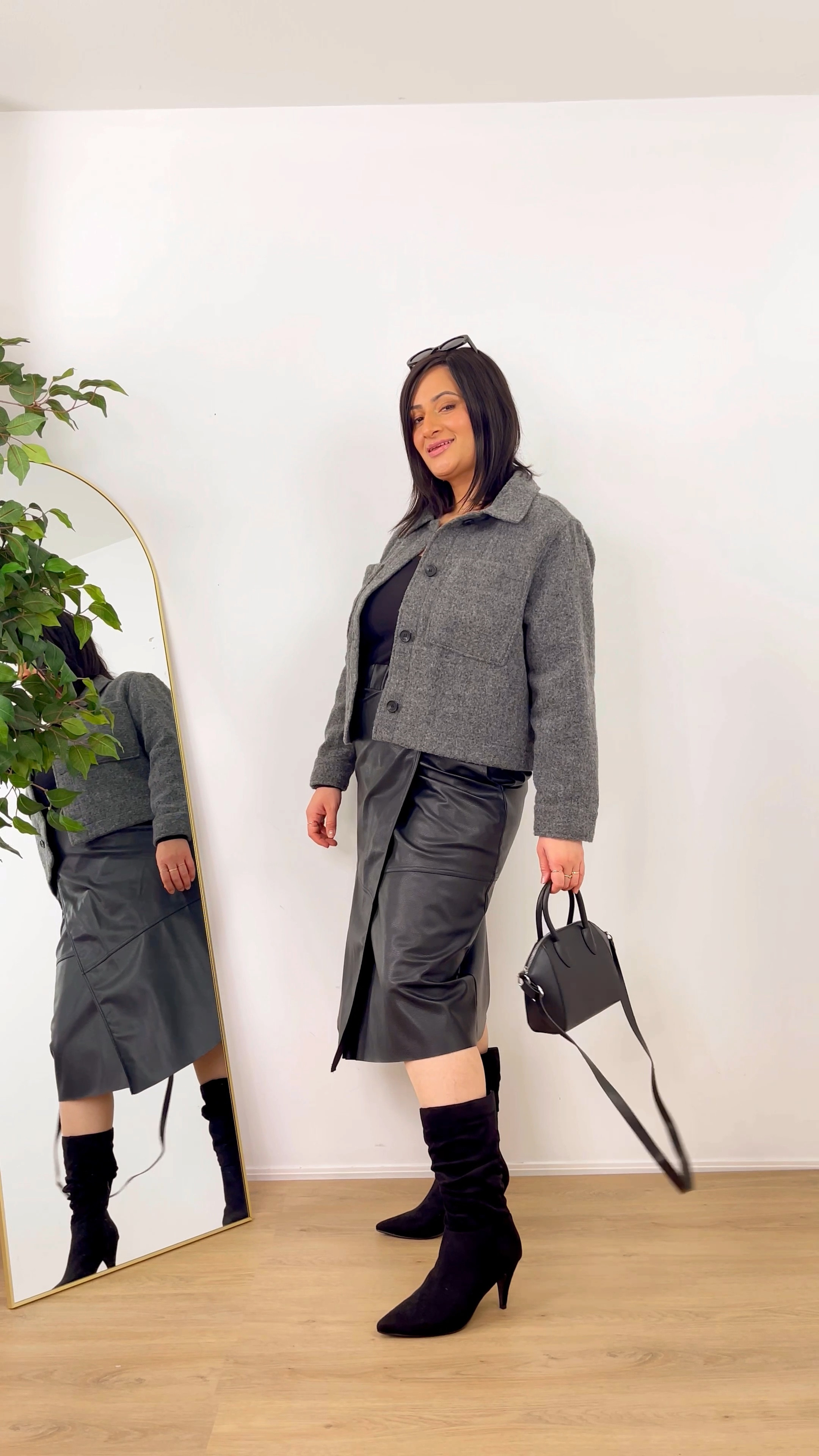 Fall outfit, fall fashion from H&M. Black Friday sale. Cropped jacket, faux leather skirt, boots, sunglasses and purse from Amazon fashion 

#LTKCyberWeek #LTKfindsunder50 #LTKstyletip