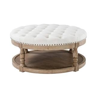 Enipeus 36" Wide Tufted Round Cocktail Ivory Ottoman with Storage | The Home Depot