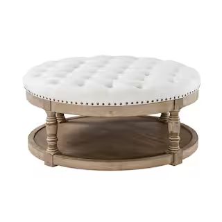 Enipeus 36" Wide Tufted Round Cocktail Ivory Ottoman with Storage | The Home Depot