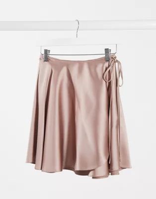 ASOS DESIGN satin wrap mini skirt in blush pink | ASOS | ASOS (Global)