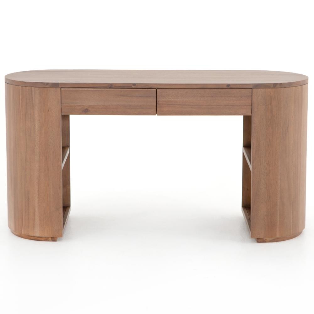 Mars Modern Classic Brown Acacia Wood Desk | Kathy Kuo Home