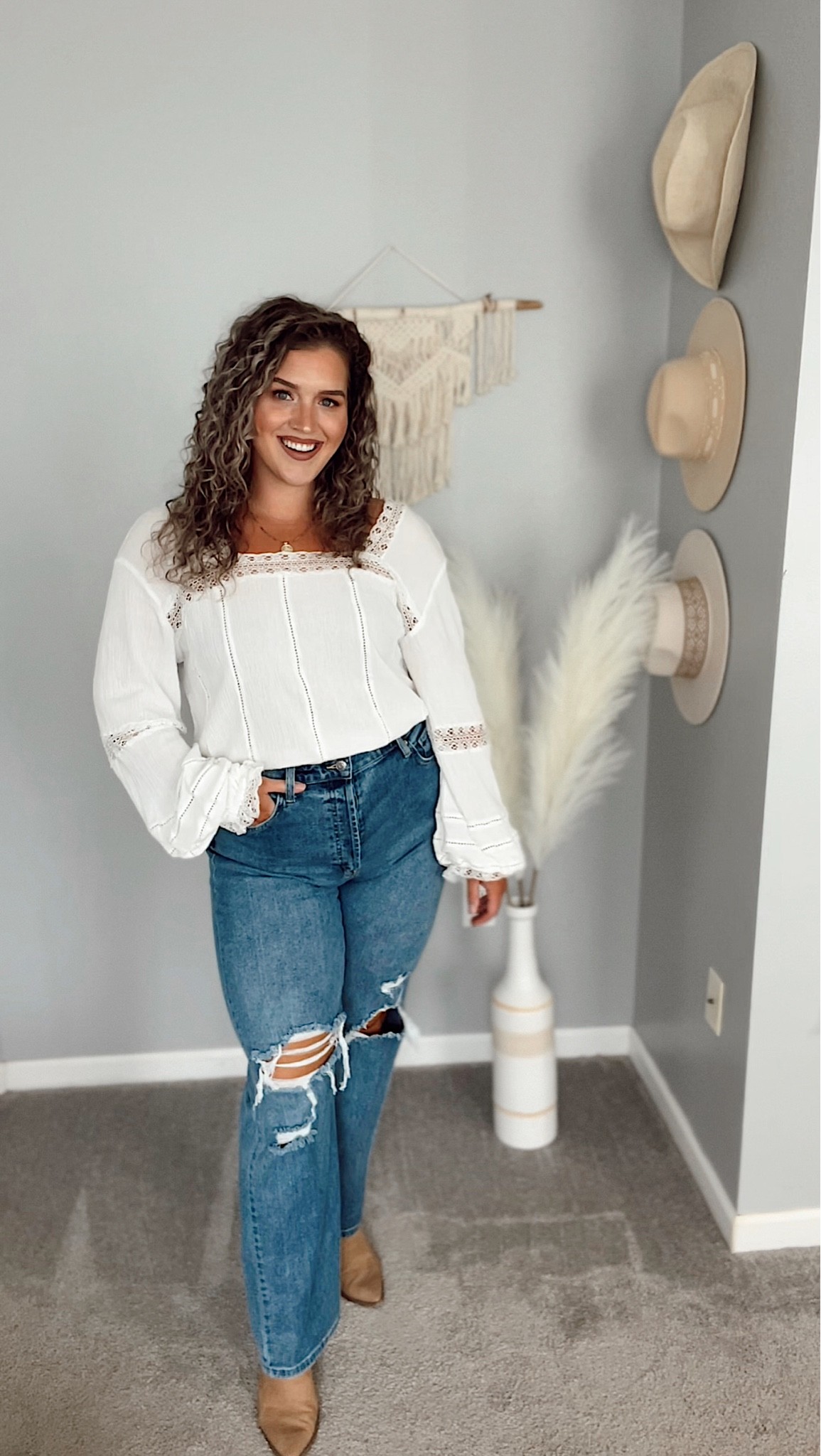 Midsize casual outfit 🌾
Top - M (sized down 1 from my true size)
Jeans - 12 
Casual Fall OOTD outfit inspo 
#blouse #jeans #denim #curvydenim #distressedjeans #widelegjeans #darkwashdenim #whiteblouse #bohotop #lacetop #outfitideas #midsizeoutfits #casualoutfits #fallfashion #fallstyle #familyphotooutfit 

#LTKcurves #LTKSeasonal #LTKstyletip