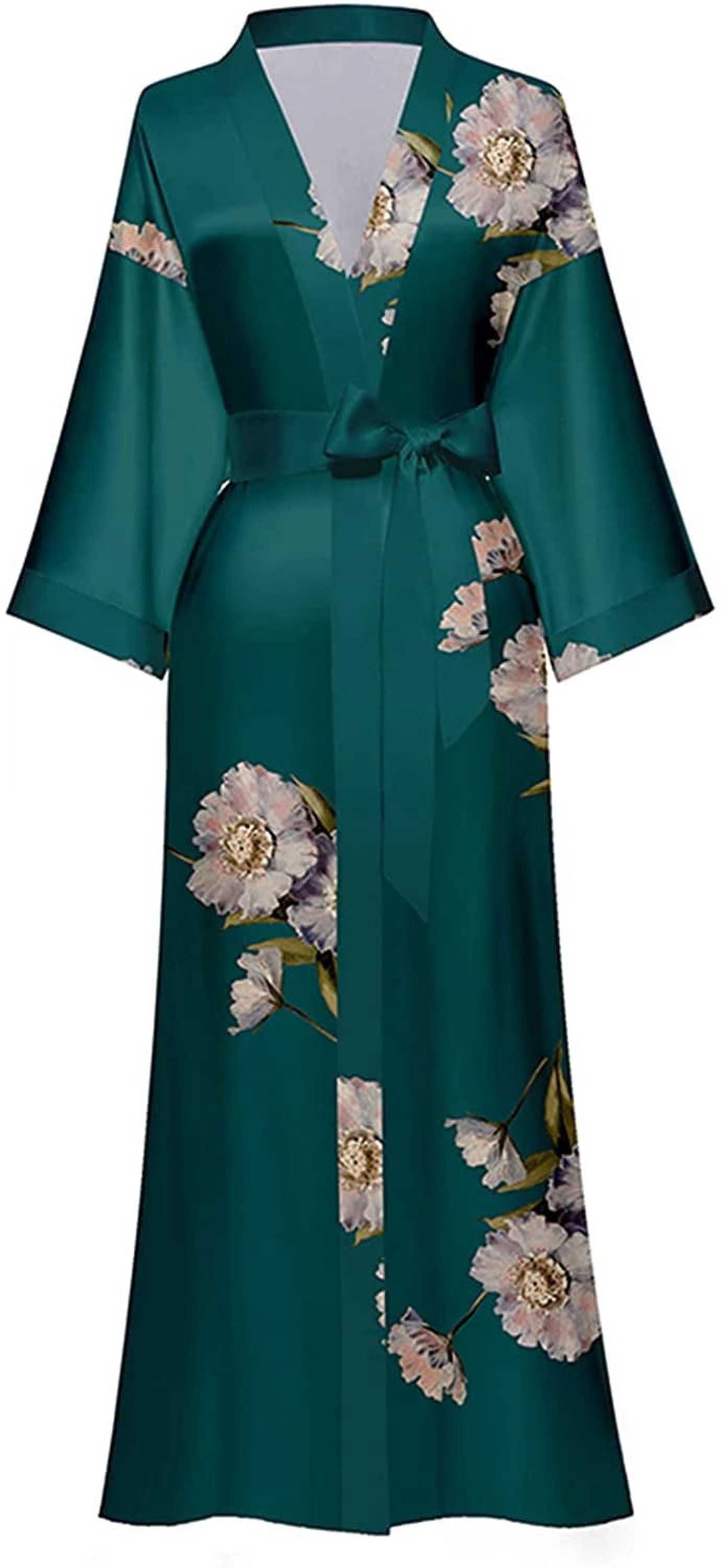 Long Silk Kimono Robes for Women Lightweight Silky Satin Floral Bathrobe Soft Cozy Ladies Housecoat Loungewear | Walmart (US)