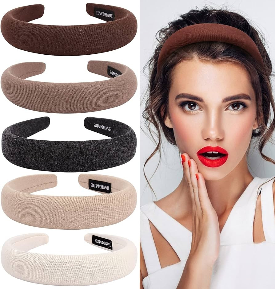 Ondder Assorted Padded Headbands for Women and Girls - Fashion Solid Color Wide Turban Hair Acces... | Amazon (US)