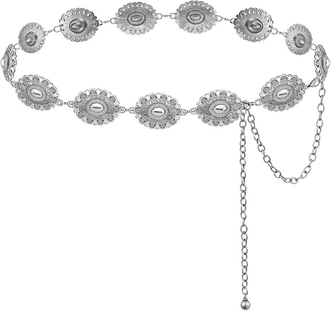 BOMAI Women Western Chain Belt Concho Chain Adjustable Turquoise Metal Boho Waist Chain for Jeans... | Amazon (US)