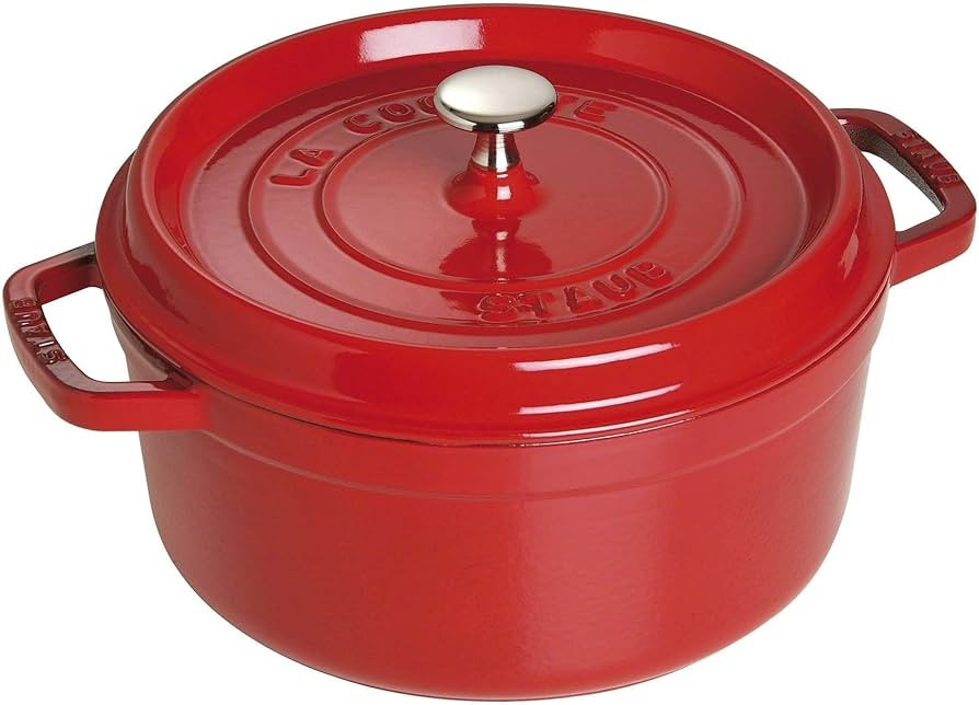 STAUB Cast Iron Dutch Oven 4-qt Round Cocotte, Made in France, Serves 3-4, Cherry | Amazon (US)