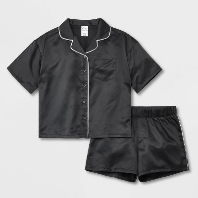 Girls' 2pc Satin Short Sleeve Button Up Pajama Set - art class™ | Target