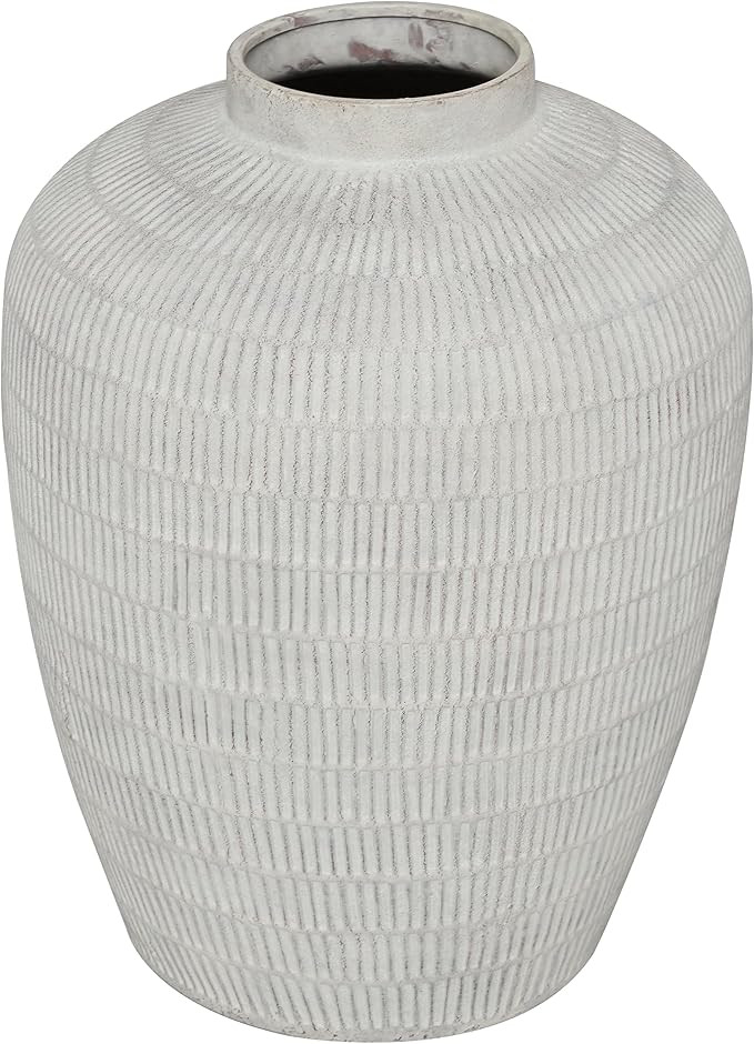 Deco 79 Ceramic Textured Vase with Linear Pattern, 15" x 15" x 19", Cream | Amazon (US)