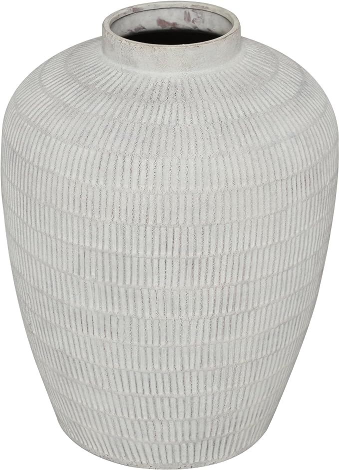 Deco 79 Ceramic Textured Vase with Linear Pattern, 15" x 15" x 19", Cream | Amazon (US)