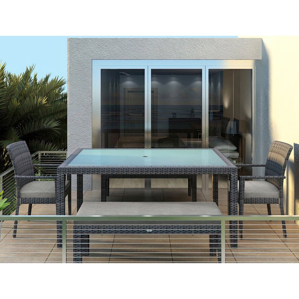 District 5 Piece 6-Seat Bench Dining Set In Cast Silver and Slate | 1stopbedrooms