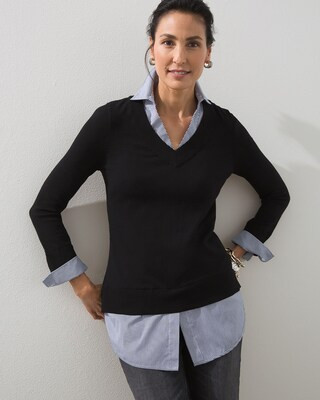 Built-In Woven Shirt Knit Sweater | Chico's