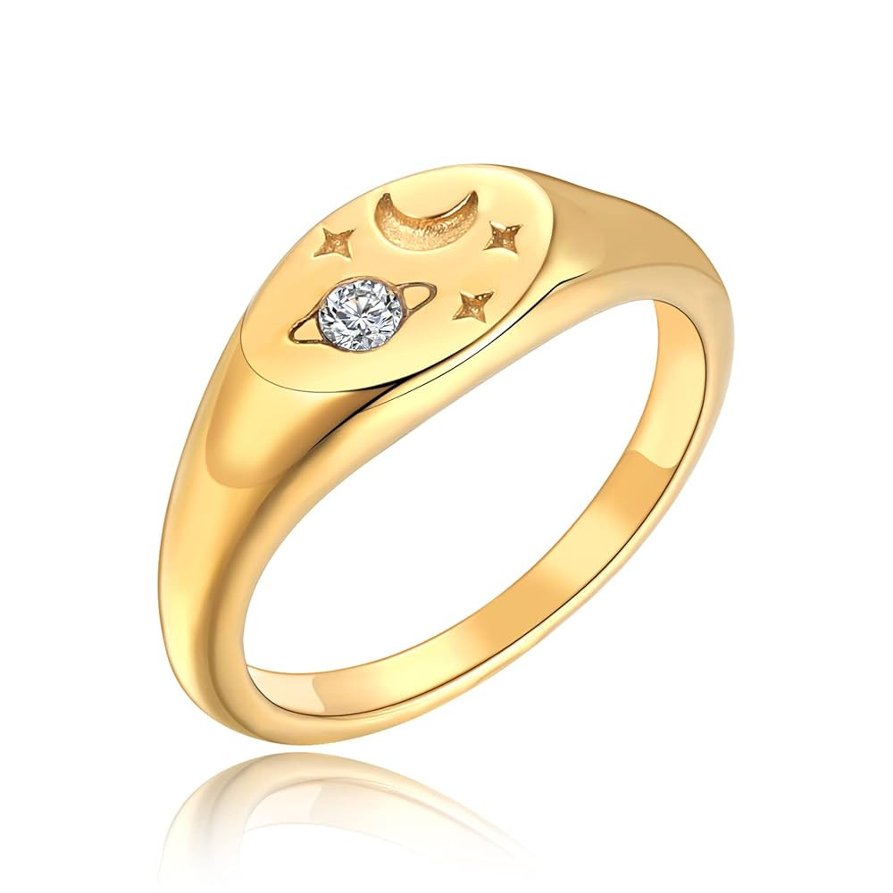 Love You to The Moon And to Saturn Ring Gold Stainless Steel Moon Star Jewelry for Her | Amazon (US)