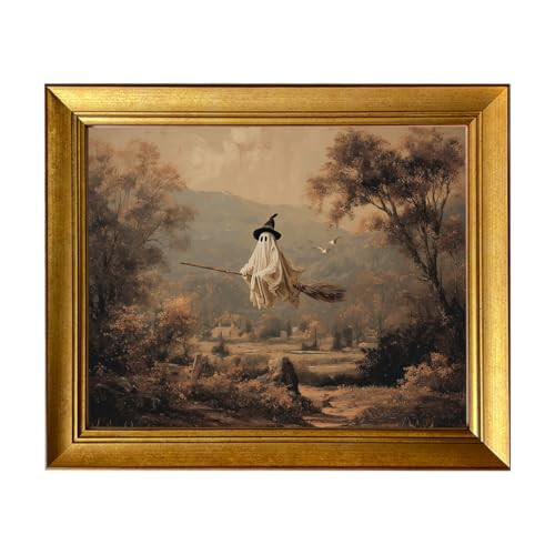 Vintage Halloween Decor Gold Framed Moody Funny Ghosts in Field Wall Art Cottagecore Autumn Landscape Canvas Print Halloween Fall Picture Wall Decor | Amazon (US)