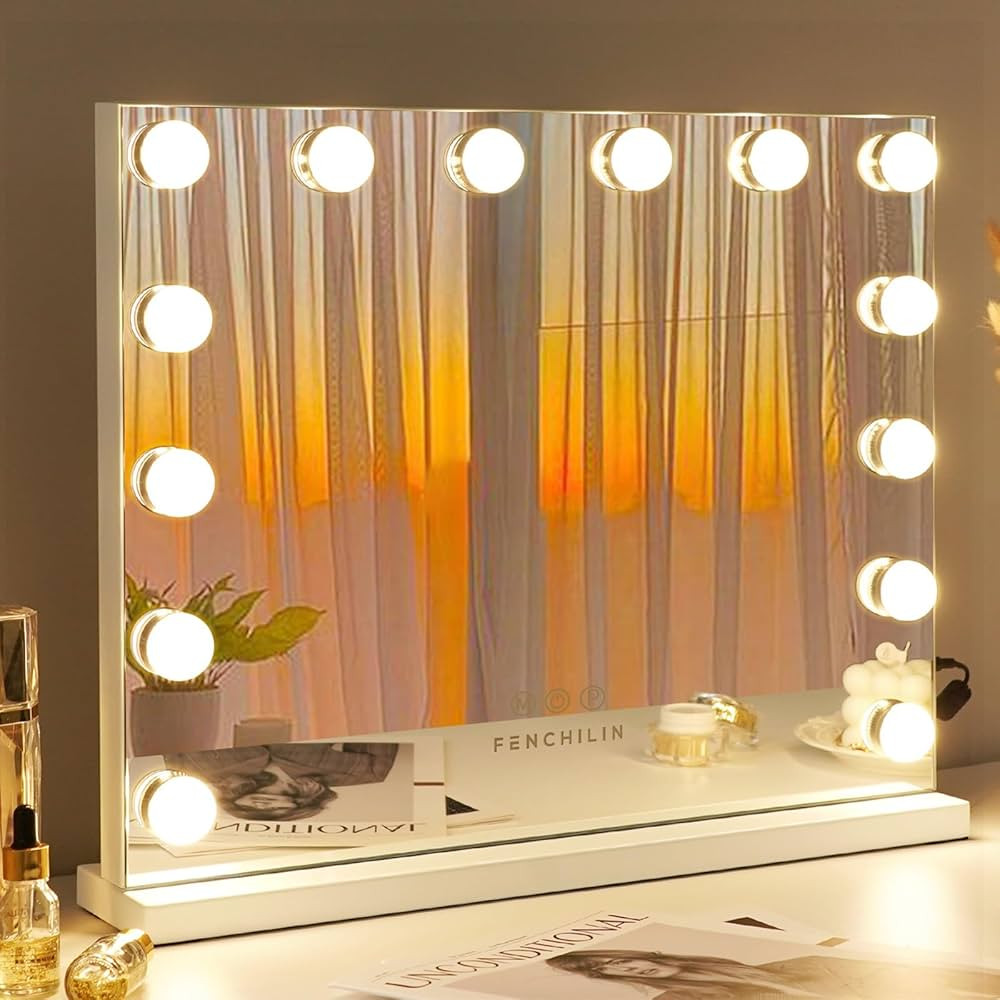 FENCHILIN Vanity Mirror with Lights Hollywood Lighted Makeup Mirror with 14 Dimmable LED Bulbs wi... | Amazon (US)