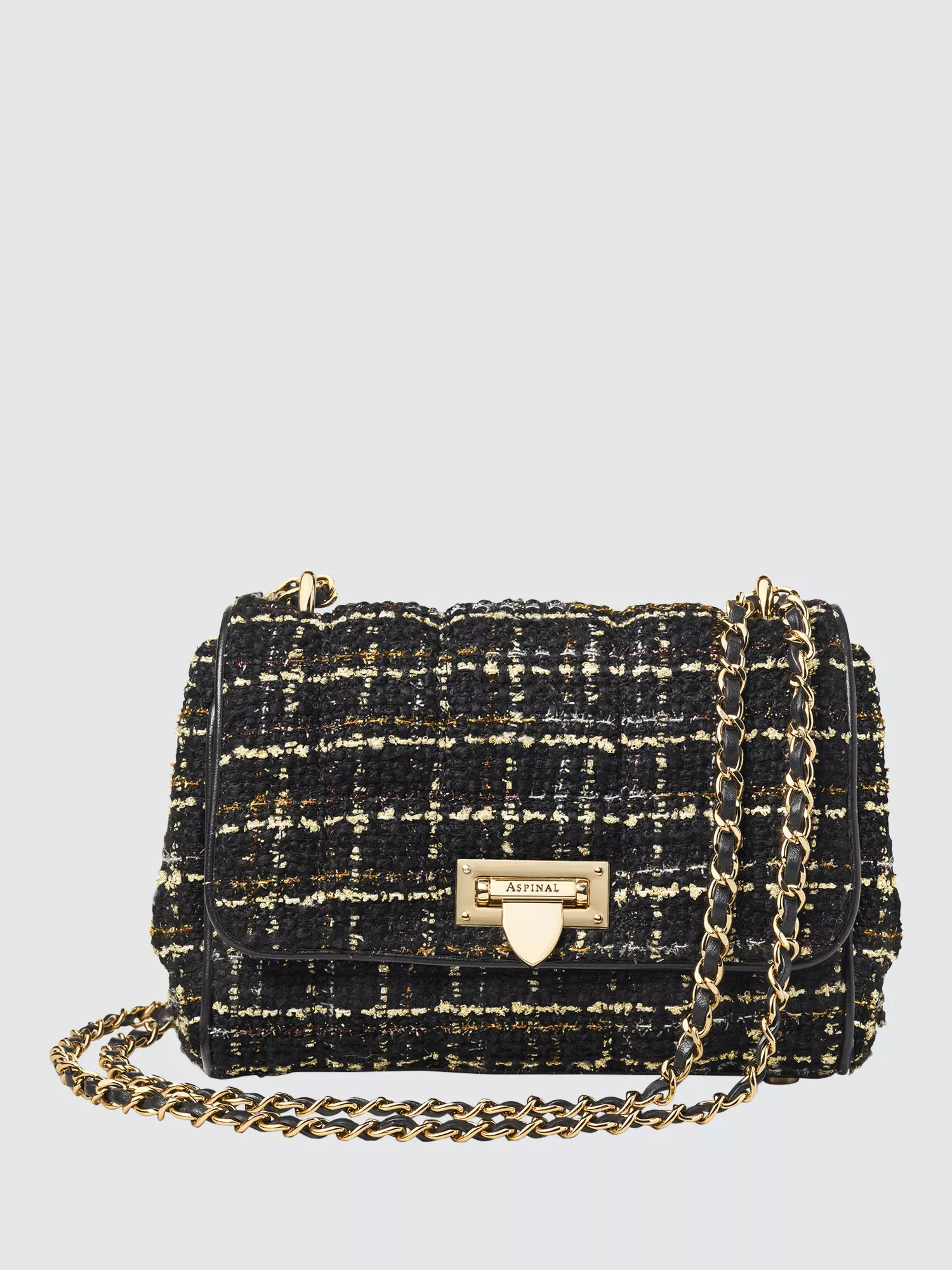 Aspinal of London Lottie Tweed Shoulder Bag, Black | John Lewis (UK)