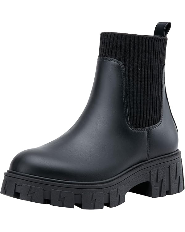 Jeossy Women’s Chelsea Chunky Ankle Boots Elastic Platform Lug Sole Short Pull on Low Heel 9610... | Amazon (US)