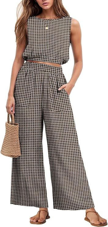 GRECERELLE Two Piece Sets for Women Sleeveless Crop Top Wide Leg Pants Sweat Set for Women Tracks... | Amazon (US)