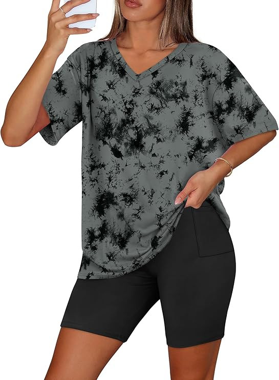 WIHOLL 2 Piece Lounge Sets for Women Summer Oversized Tshirts Biker Shorts Casual Airport Vacatio... | Amazon (US)