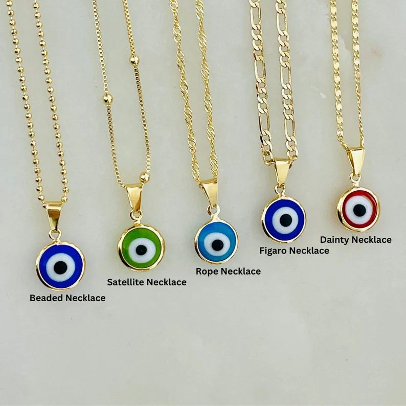 18K Gold Filled Evil Eye Necklace, Protection Charm Necklace, Evil Eye Jewelry Dainty Necklace, P... | Etsy (US)