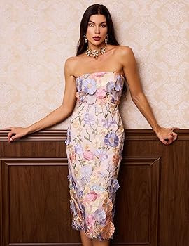 Bella Barnetten 3D Flower Strapless Dress Embroidered Floral Dress | Amazon (US)