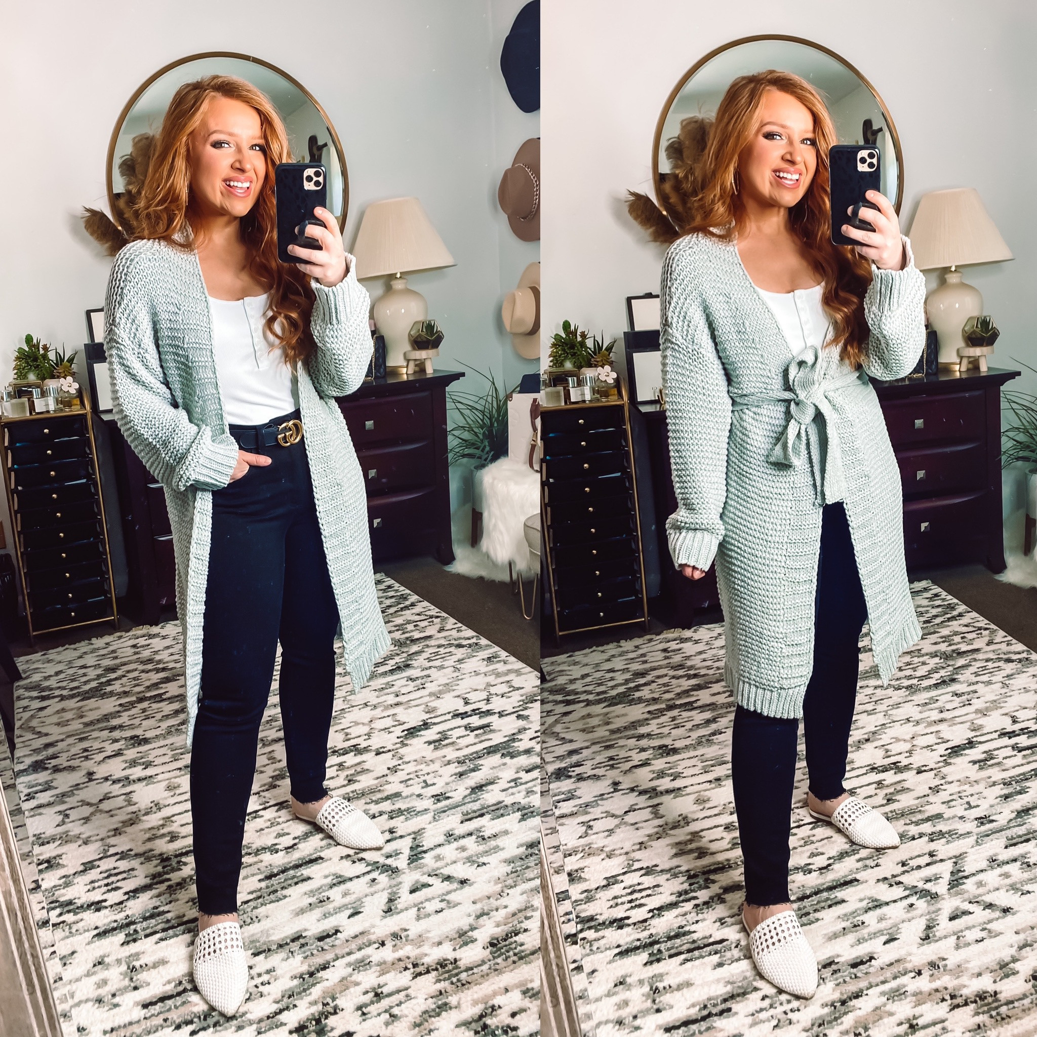 Fall for from red dress boutique ! 

Cozy chunky knot grey cardigan - small 

Black denim non distressed skinny jeans - size 28 

White mules with white bodysuit 

#LTKstyletip #LTKunder50 #LTKtravel