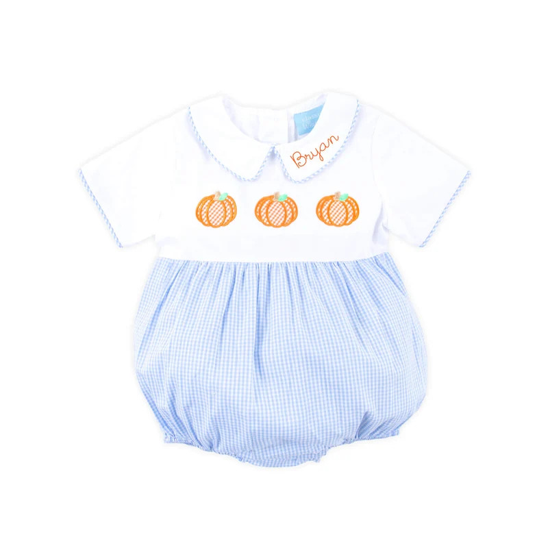 Pumpkin Trio Blue Gingham Bubble | Classic Whimsy