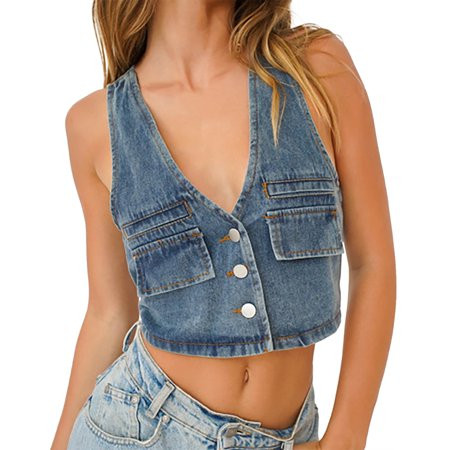 Women Fashion Comfortable Casual Slim V-Neck Denim Vest Ladies Camis Party Street Club Camisoles Dai | Walmart (US)