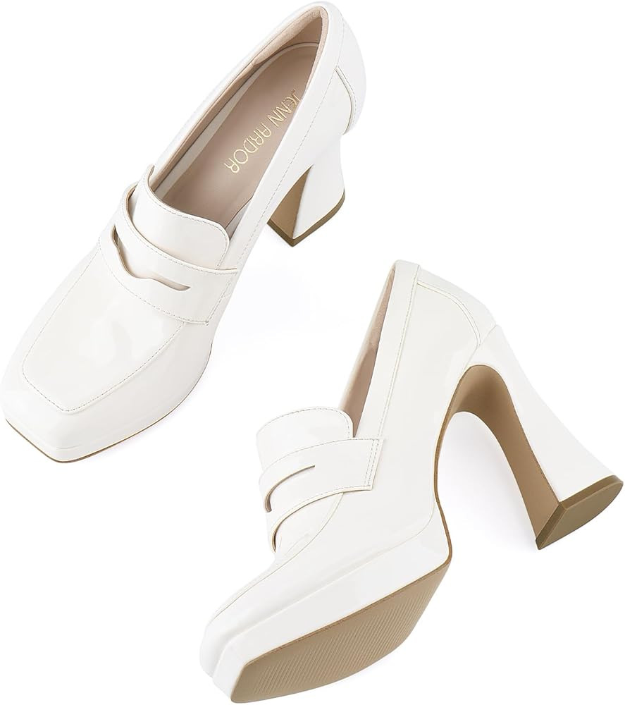 JENN ARDOR Women's Platform Loafer Heels Square Closed Toe Chunky Block High Penny Loafers Pumps ... | Amazon (US)