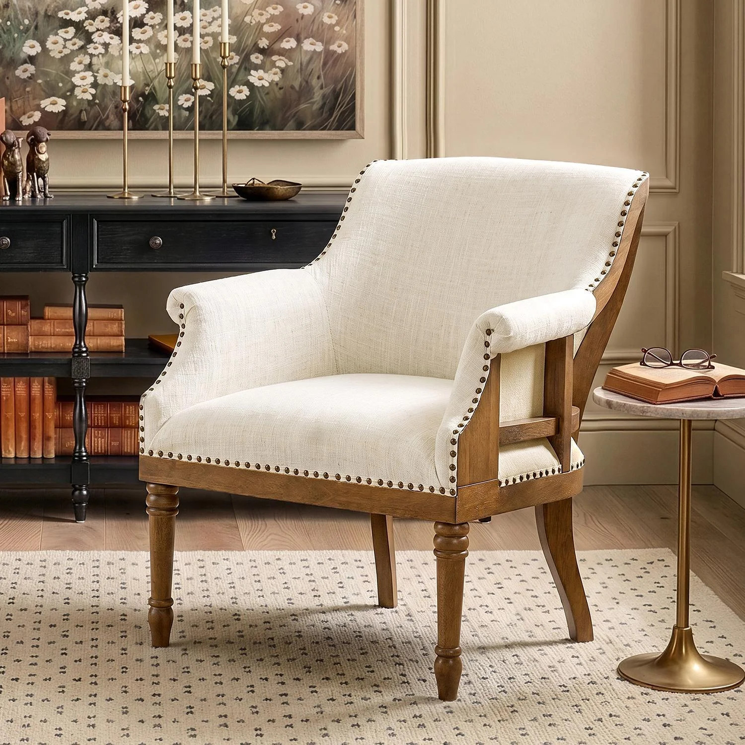 Country 30.5'' W Traditional Solid Wood Deconstructed-Inspired Arm Chair with Nailhead Trims | Wayfair North America