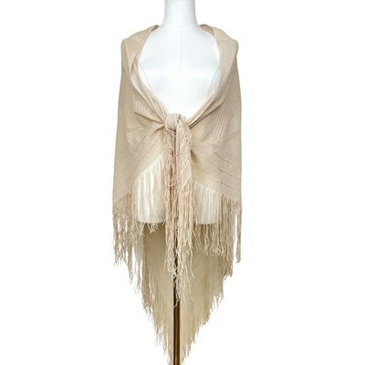 Vintage Piano Shawl Large Crochet Triangle Spanish Fringe Boho Wedding Elegant | eBay US
