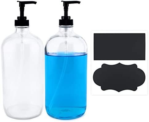 Cornucopia 32oz Clear Glass Pump Bottles (2-Pack); Quart Size Soap Dispensers w/Black Plastic Lot... | Amazon (US)