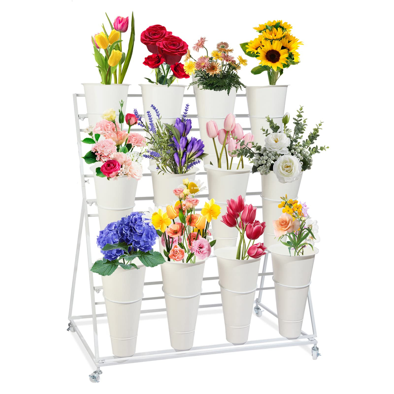 Flower Display Stand with Buckets, 3 Layers Metal Plant Stand, Moving Florist Bouquet Shelf for F... | Amazon (US)