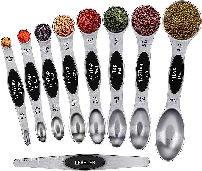 Tiktun Measuring Spoons, Magnetic Measuring Spoons Set, Dual Sided, Stainless Steel, Fits in Diff... | Amazon (US)