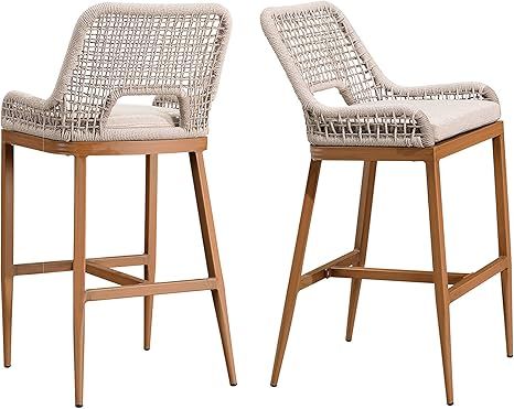 PURPLE LEAF Outdoor Bar Stool Chair Set of 2 Bar Height Modern Bar Stool Chairs Patio Metal Stool... | Amazon (US)