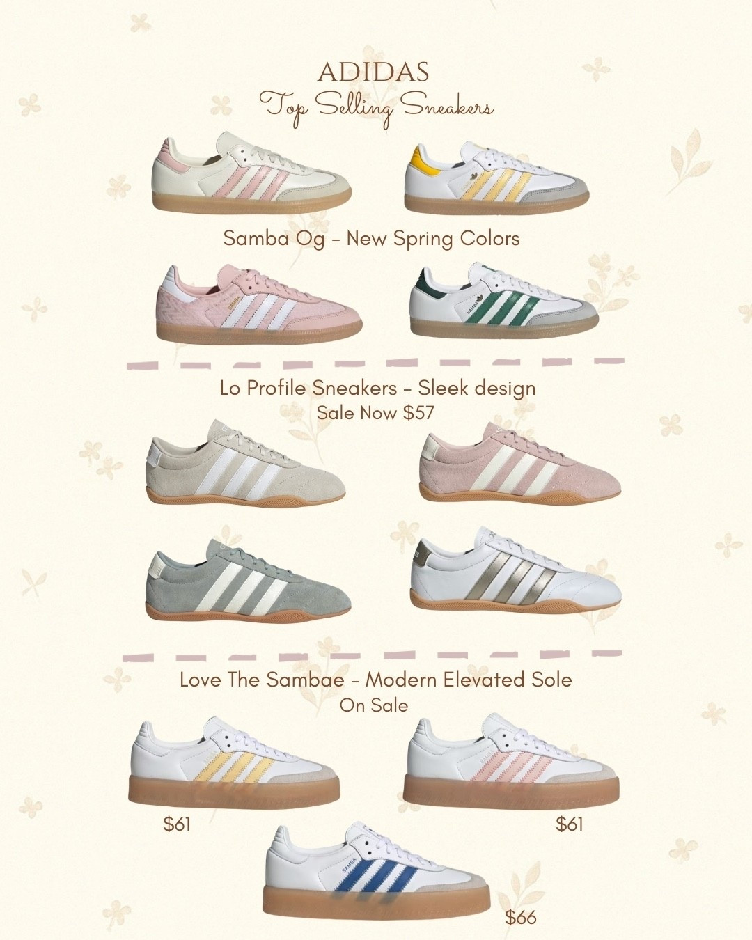 Top selling sneakers! Love these adidas and the new colors are perfect for spring! 
I size down 1/2 size for Samba‘s. 👟 
I have a medium width foot and normally wear a 7 in other sneakers, but 6.5 in these. ￼￼

Great sale too! 🤍

#LTKActive #LTKSaleAlert #LTKSeasonal
