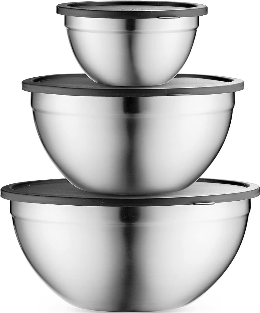 Table Concept Mixing Bowls with Airtight Lids, Stainless Steel Nesting Bowl Set for Space Saving ... | Amazon (US)